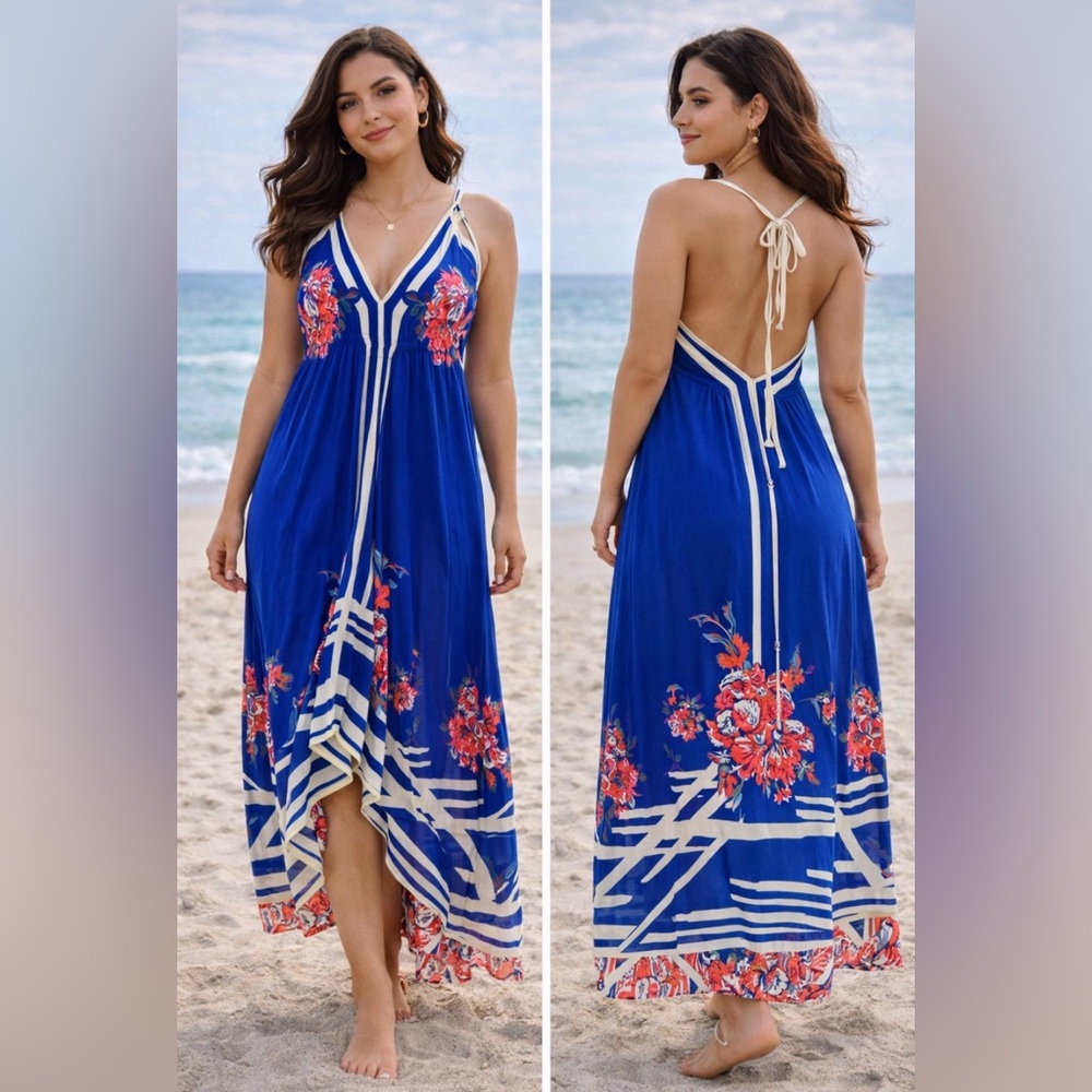 Flying Tomato-  Blue and White Floral bohemian sundress